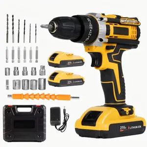 【FathersDayGift】21V Cordless Drill Set, Impact Drill Screwdriver with Work Light, Adjustable Speed, Comes with 2 Batteries and Fast Charger, Complete Drilling Tools and Storage Case, Ideal for Home Maintenance, Men | Christmas Holiday Gift