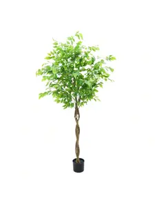Green - 6 FT Artificial Ficus Tree Large Faux Ficus Branches Silk Leaves Realistic Design Versatile Indoor Outdoor Decorative Ornament Fruit Plant