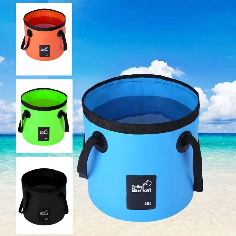 [Back to School]20L Portable Folding Water Storage Bucket, Collapsible Water Container, Durable PVC Water Bucket with Handle, Camping, Fishing, Travel, Road Trip, Outdoor Gardening Supplies-MM1
