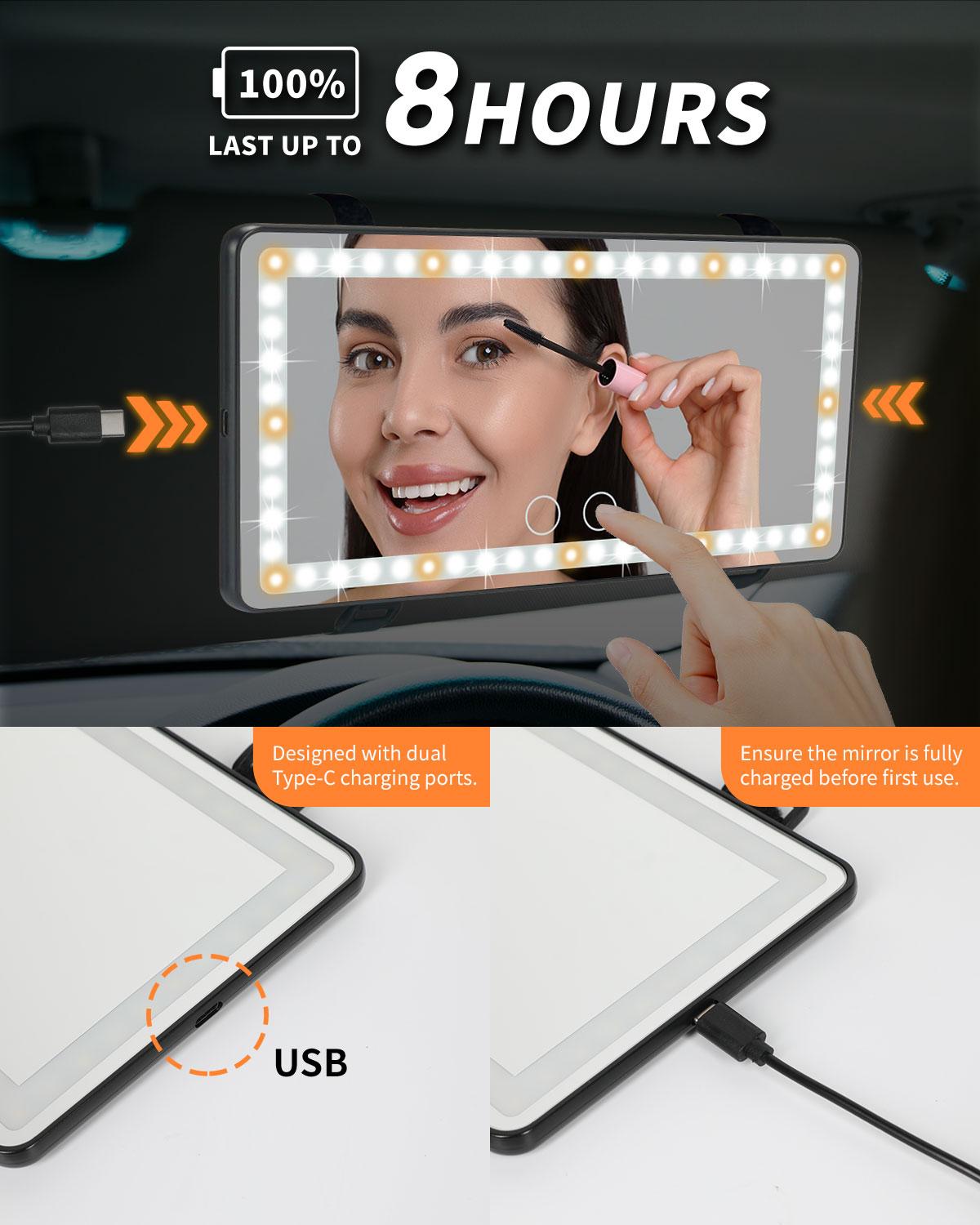 Car Sun Visor Vanity Mirror With 3 Lighting Modes Clip-TikTokShopBlackFriday On Rearview Sunshade Makeup Mirror 8 Hours Of Use After One Charge Automotive Interior