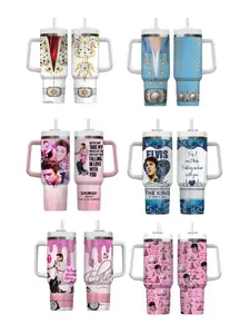 Retro Rock And Roll ElvisP 40oz 20oz Tumbler With Handle, Insulated Hot & Cold Drink Cup For Music Lovers