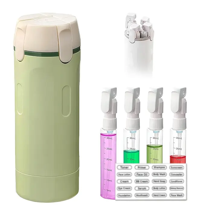 Compact Portable Plastic Travel Bottle Set - Home Supplies 4-Pack 30ML Round Airtight Flip-Top Dispenser Containers, Leak-Proof, Adjustable, with Measurement Scale & Label Stickers for Mini Travel Products, Home Storage