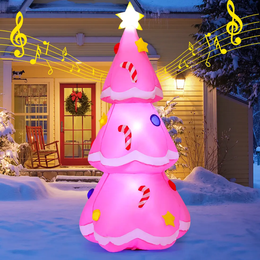 5 FT Christmas Inflatables Pink Tree with Built-in Music Box & LEDs Outdoor Decorations Blow Up Tree Yard Decoration for Xmas Holiday Party Indoor Garden Lawn Decor