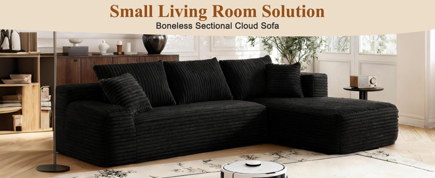 【2Package Delivery】AVENIX Boneless Sectional Couch - Modular Cloud Sofa for Living Room, Soft Corduroy Sofa with Deep Seat & Throw Pillows, Cloud Sectional Couches for small space couch, Sofas Para Sala - No Assembly Required Sofa Bed Couch.