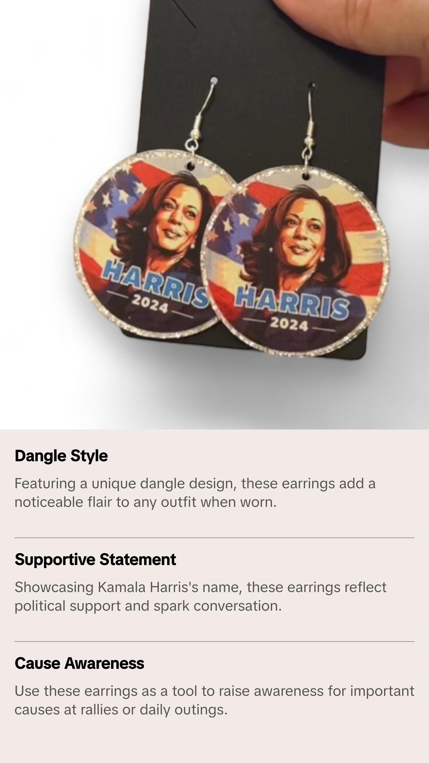 Kamala Harris 2024 Dangle President Support Earrings