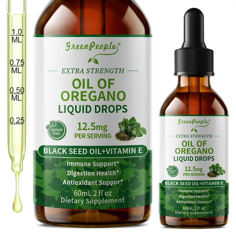 Greenpeople Organic Natural Oregano Oil Supplement Drops - Herbal Blend for Immune Support, Digestive Ease - 80% Carvacrol, Vegan, Sugar-Free, Non-GMO - 2 Fl Oz, Vitamin, Dietary