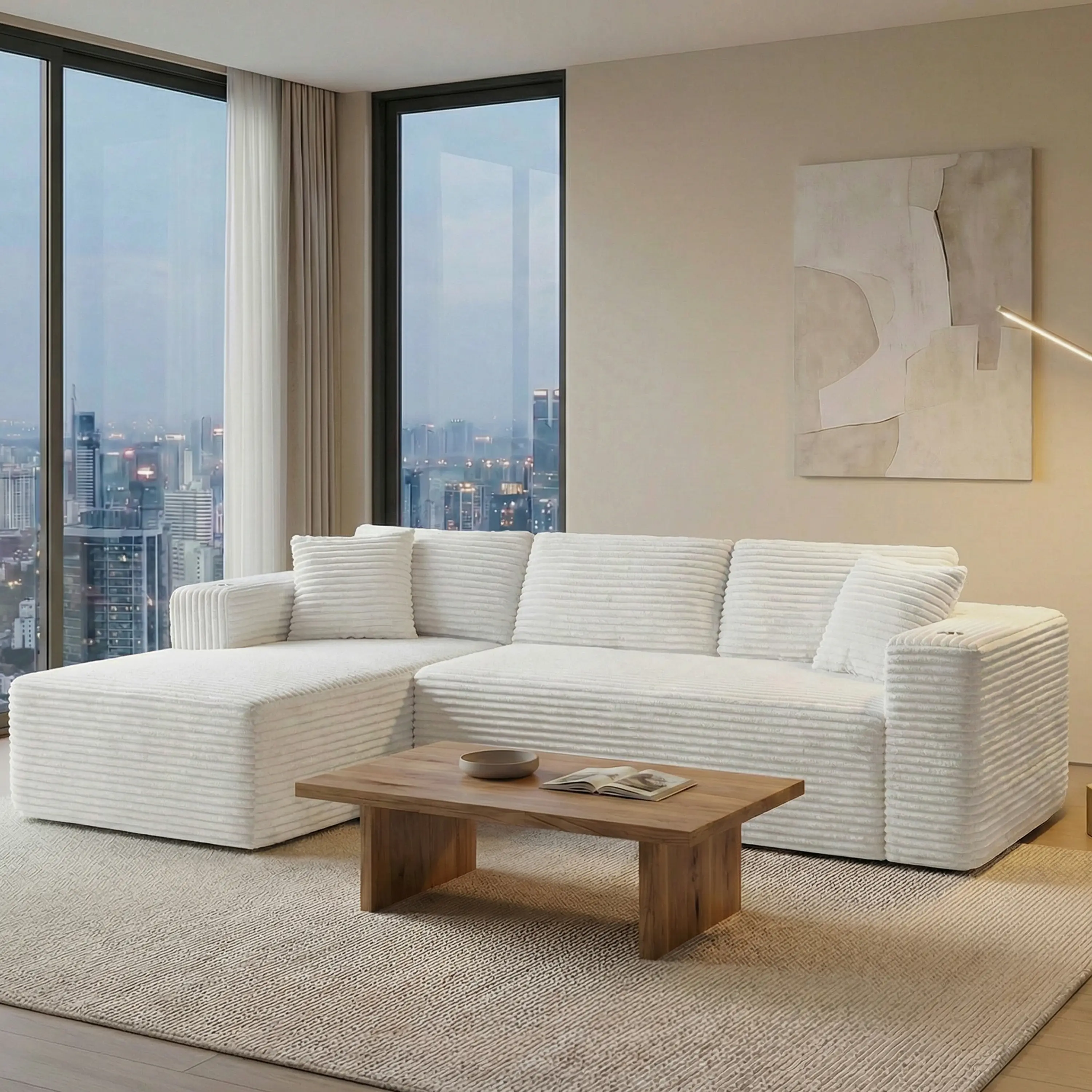 Walsunny 102‘’ Cloud Sectional Couch, Boneless Sofa for Living Room, Fluffy Comfy Couch with Deep Seat, Modular Sectional Sofa with L-Shaped Chaise, No Assembly Required, Dark Grey
