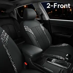 Queen’s Land Bling Diamond Leopard Print Leather Car Seat Covers for Women, Sparkly Crystal Rhinestones, Universal Fit Front Seat Cover, Stylish Full Protection Car Accessories
