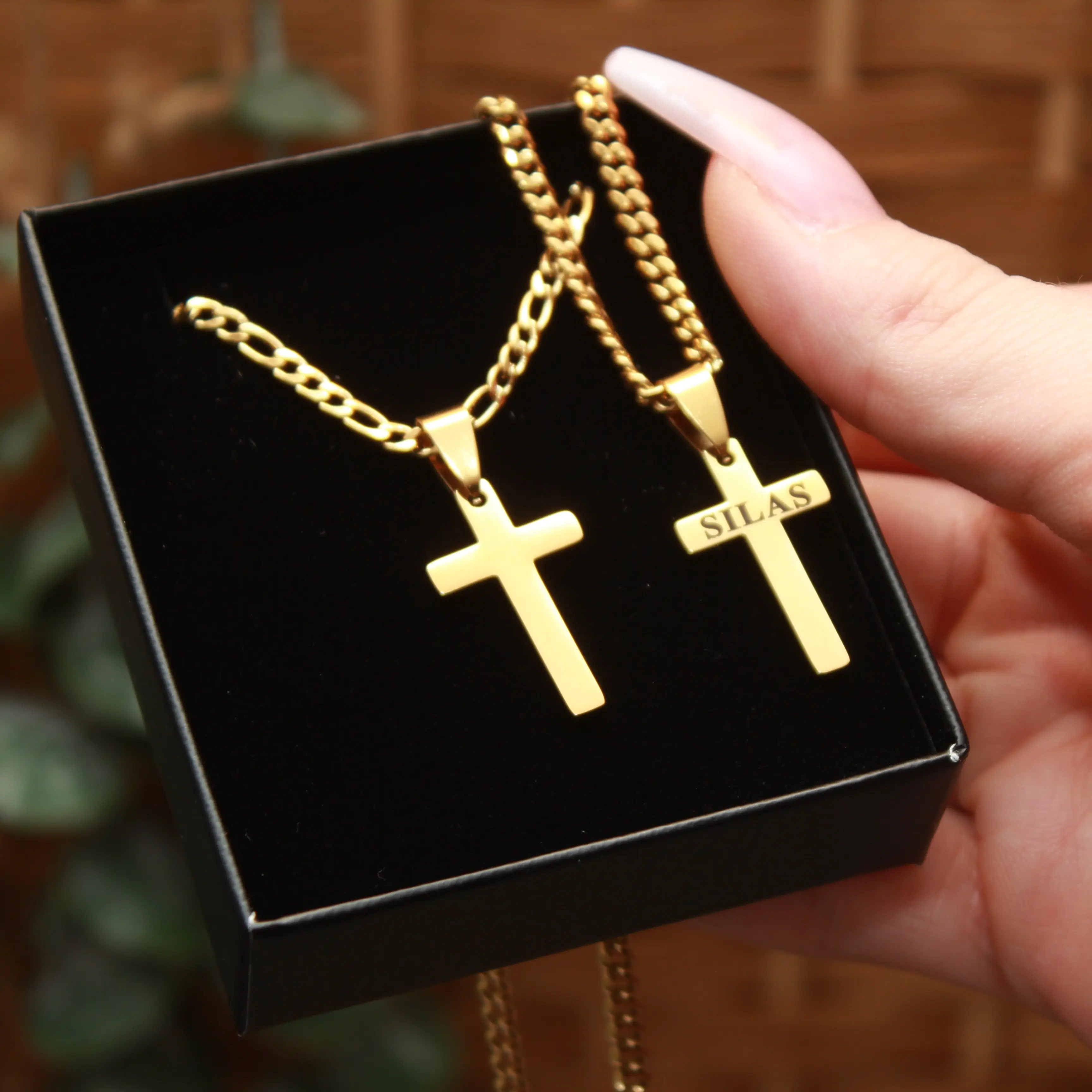 18K Luxury Waterproof Cross Necklace Adjustable Sizes Non Toxic Easter Gift