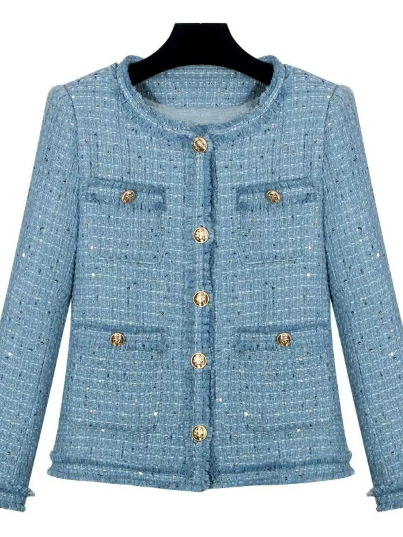 Chic Tweed Fitted Blazer with Shimmering Yarn, Long Sleeve, Perfect for Work and Dates, Essential Business Attire, Versatile Fashion Jacket for Stylish Women, Tweed Blazers