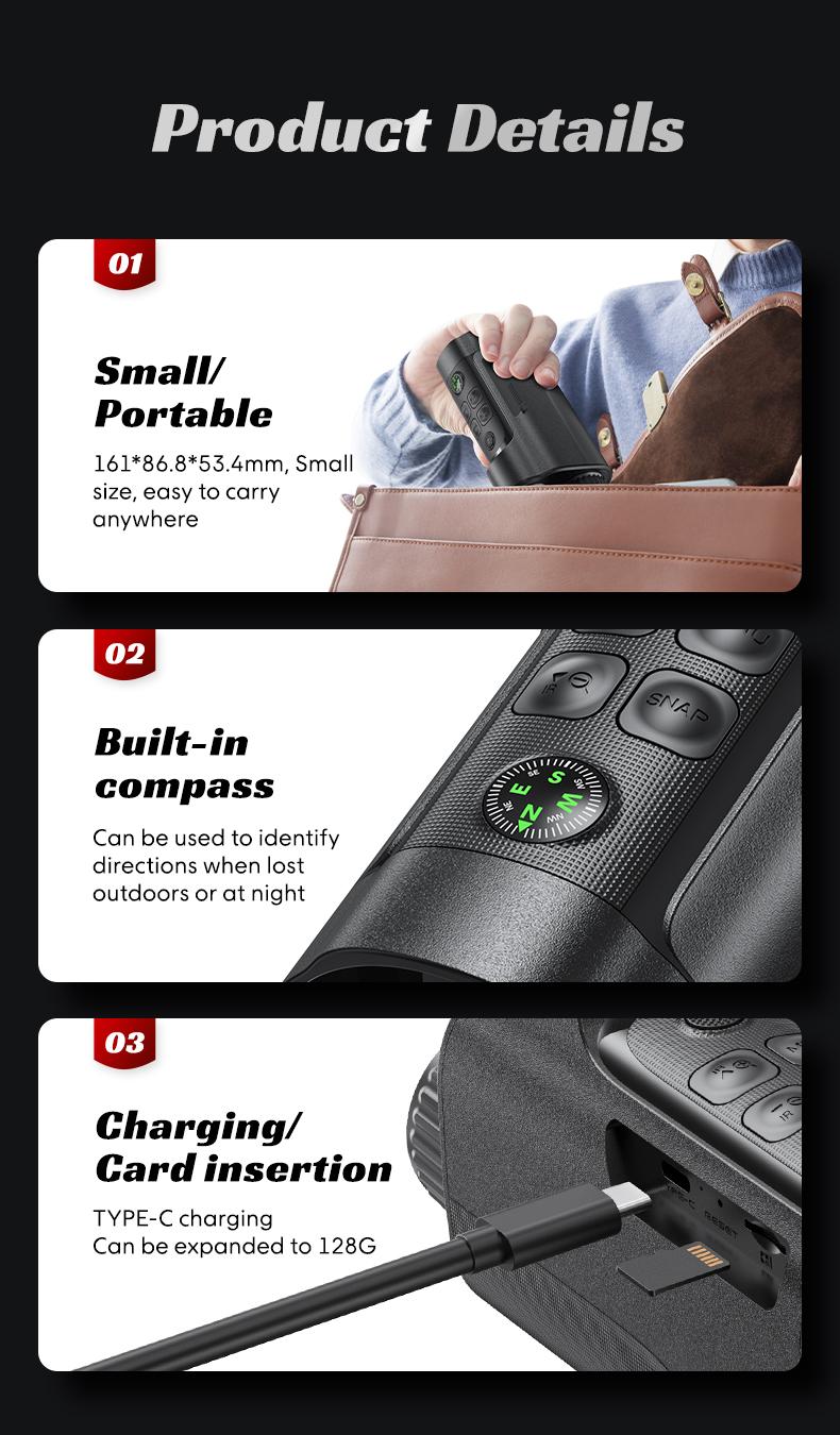 INSKAM Night Vision Monocular, 2'' HD Screen Infrared Binoculars with Compass for Photos and Videos, Perfect for Adults Outdoor Camping and Wildlife Observation