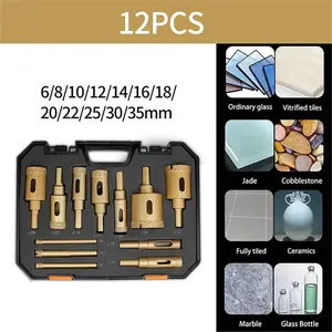 12-Piece Diamond Drill Bit Hole Saw Kit for Ceramic, Glass, and Tile Cutting - Perfect for Drilling Porcelain, Marble, Granite, and Gypsum - Includes Sizes from 0.24 Inch to 1.38 Inch (6mm to 35mm)，welding machines，tools and gadgets for him