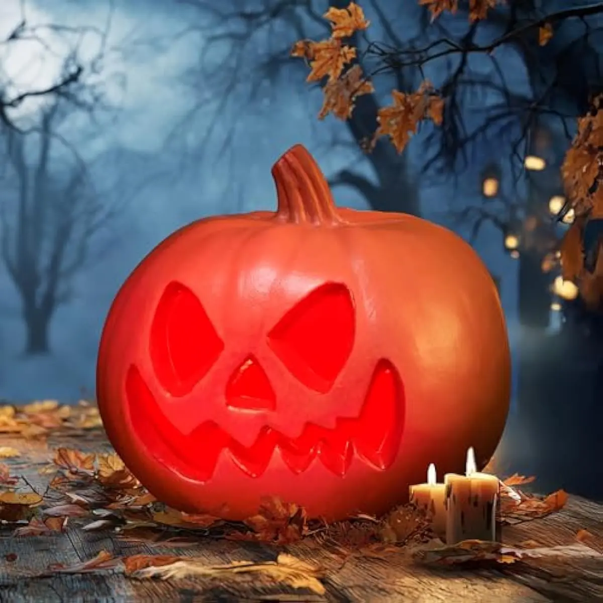 Light Up Plastic Pumpkins Outdoor Halloween Decorations Jack O Lantern Decor, Trick Or Treat Table Top Party Supplies Favors for Yard Lawn Garden Porch