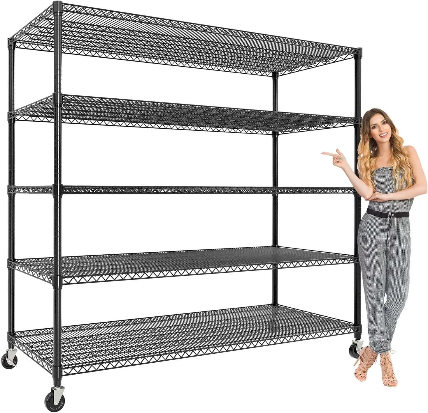 Garvee Upgraded-Heavy Duty Metal Wire Shelving Rack with Wheels 5-Tier Adjustable Commercial Storage Shelf 2640 lbs Capacity 59" x 23.6" x 82.6" Industrial Food Service Organizer for Garage, Kitchen, Warehouse