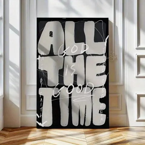 Modern Christian Wall Decor With "GOD. ALL. THE TIME. & GOOD. ALL. THE TIME. FAITH. ALL. THE TIME." - Black & White Minimalist Bible Verse Art In Beige/Gray/White - Vertical Inspirational Scripture Print For Home, Church