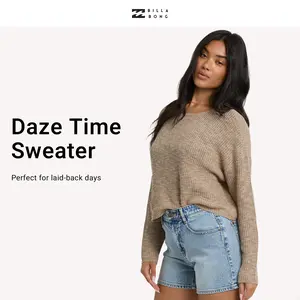 Billabong Women's Relaxed Fit Boatneck Long Sleeve Daze Time Sweater, 100% Cotton
