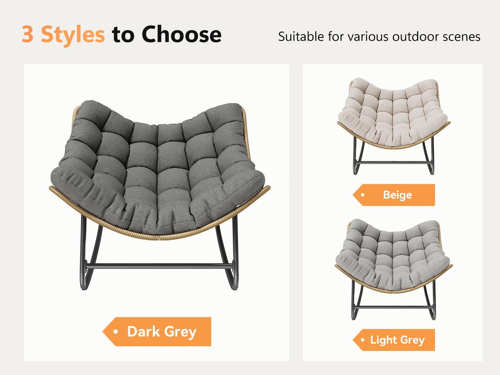 UDPATIO Oversized Outdoor Rocking Chair with Padded Cushion  Indoor/Outdoor Lounge Rocker for Garden Luxury Lounge Relax Leisure LivingRoom Furniture SpringGardening