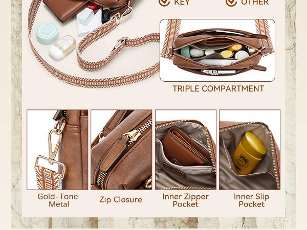 BOSTANTEN Crossbody Bag for Women Vintage Crossbody Purse Women Handbag Small Tote Bag with Adjustable Strap
