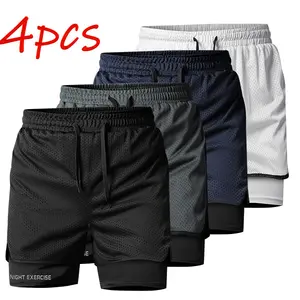 4-Pack Quick-Dry Breathable Lightweight Mesh Training Shorts for Fitness & Running, Double-Layer Design