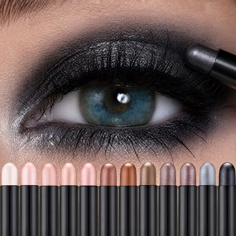 12Pcs Shimmer Glitter EyeShadow Stick Set Multi Use Creamy Eyeliner Pencil Waterproof Smudgeproof Eye Makeup Pens Soft Smooth Long Lasting Glossy Cosmetic Summeressentials