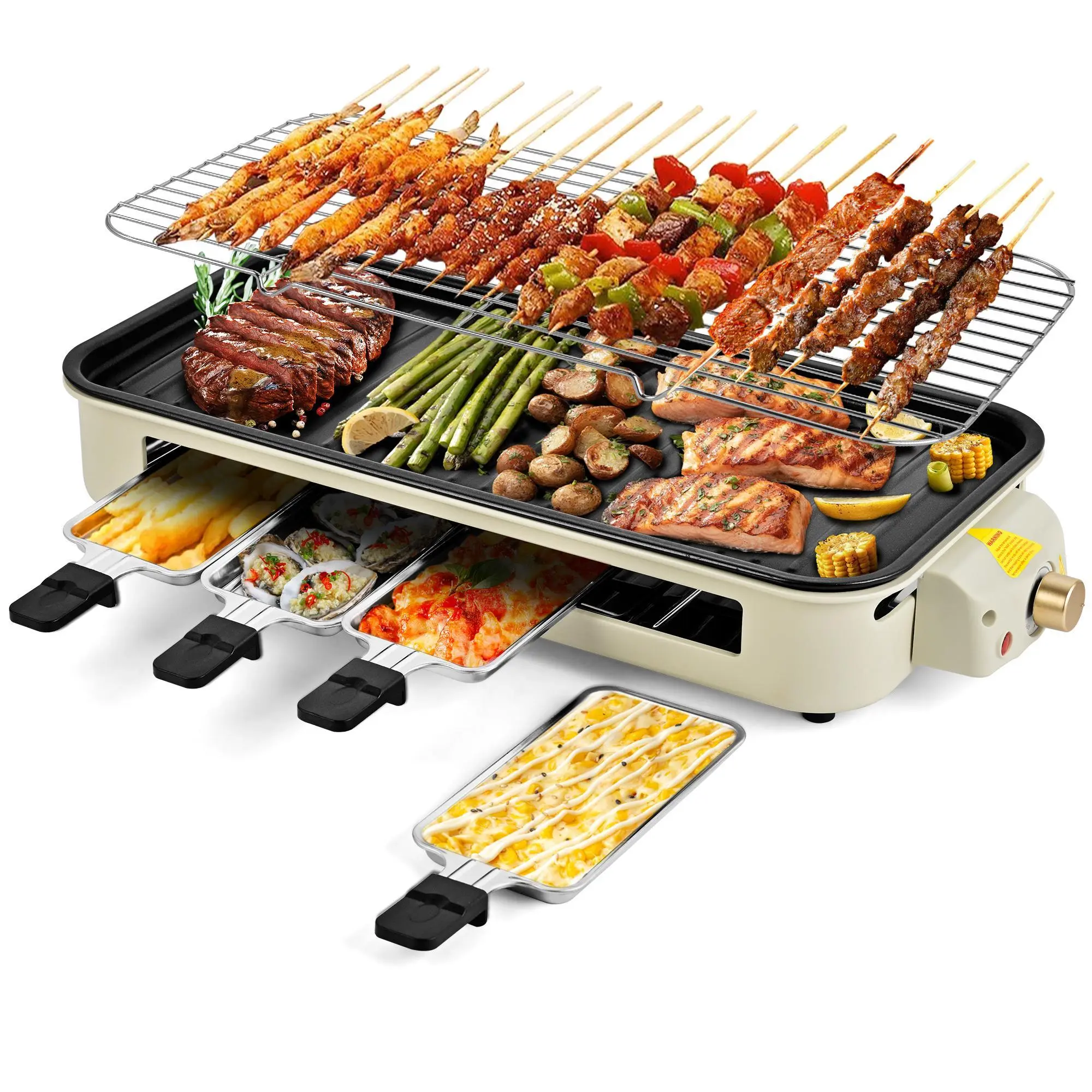 Pukomc Upgraded Indoor Smokeless Electric Korean BBQ Grill - 1500W, 22.5x10x3.5in, Non-Stick Removable Cooking Grill, Temperature Control, Dishwasher Safe, Portable for Couples, Healthy Meals, Parties, Family Fun, Multi-Cooking, Grill, Roast, Fry In One