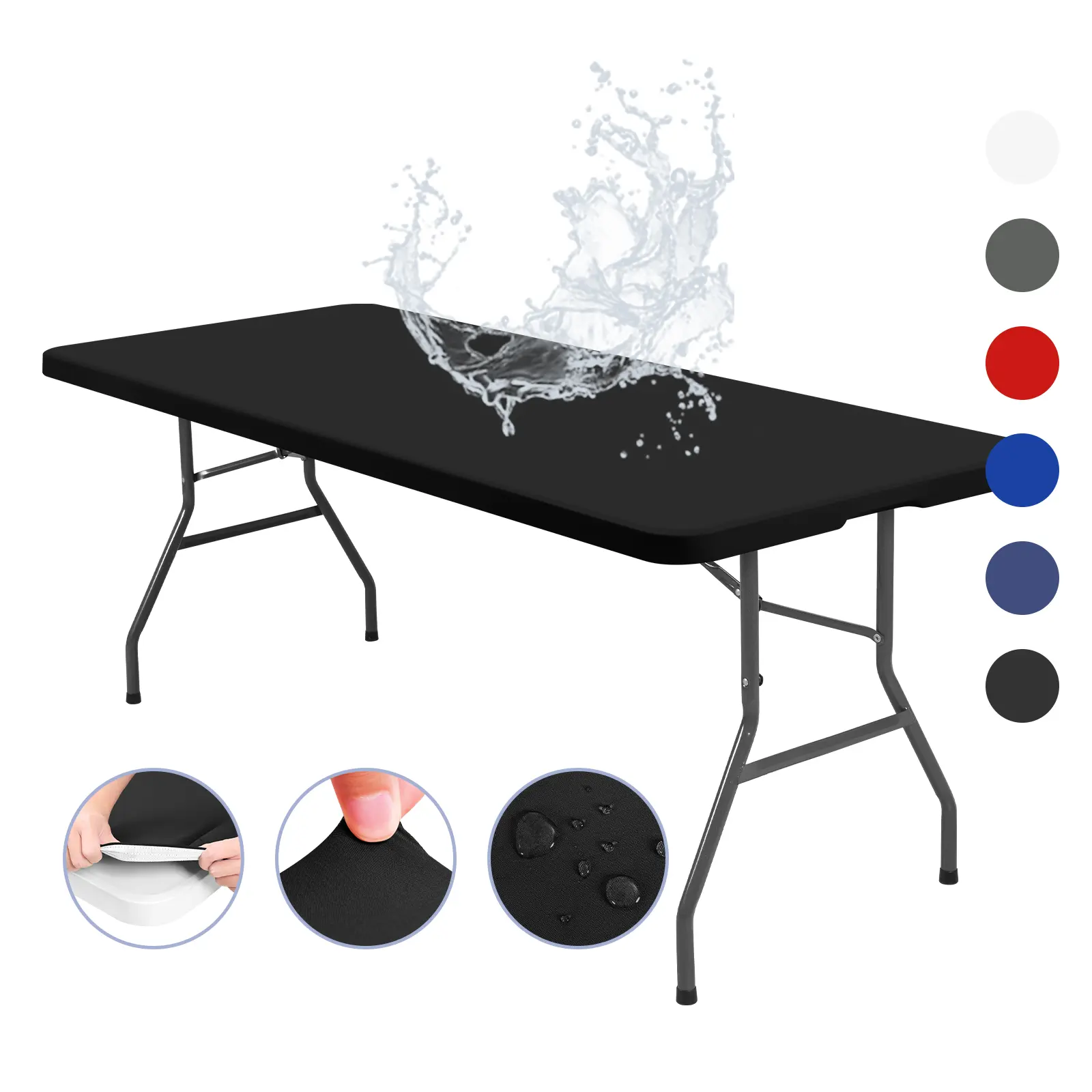 FANI 1 6 10 12 Pack Stretch Fabric Table Top Cap Cover Rectangle Table Cloth, Waterproof Elastic Fitted Tablecloths for 6 Foot and 8 Foot Tables, Washable Polyester Table Cover for Picnic, Camping, Outdoor,Party，Valentine's Day
