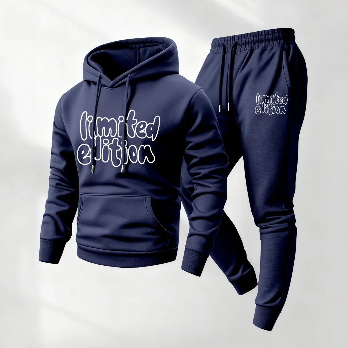 Men's 2-Piece Minimalist Printed Limited Edition Loose-Fit Long-Sleeve Hoodie & Drawstring Full-Length Tracksuit Sweat Suits - Breathable Polyester Fabric, Athleisure Street Style, Fall Winter Daily Wear Sweatsuit Set Outfit