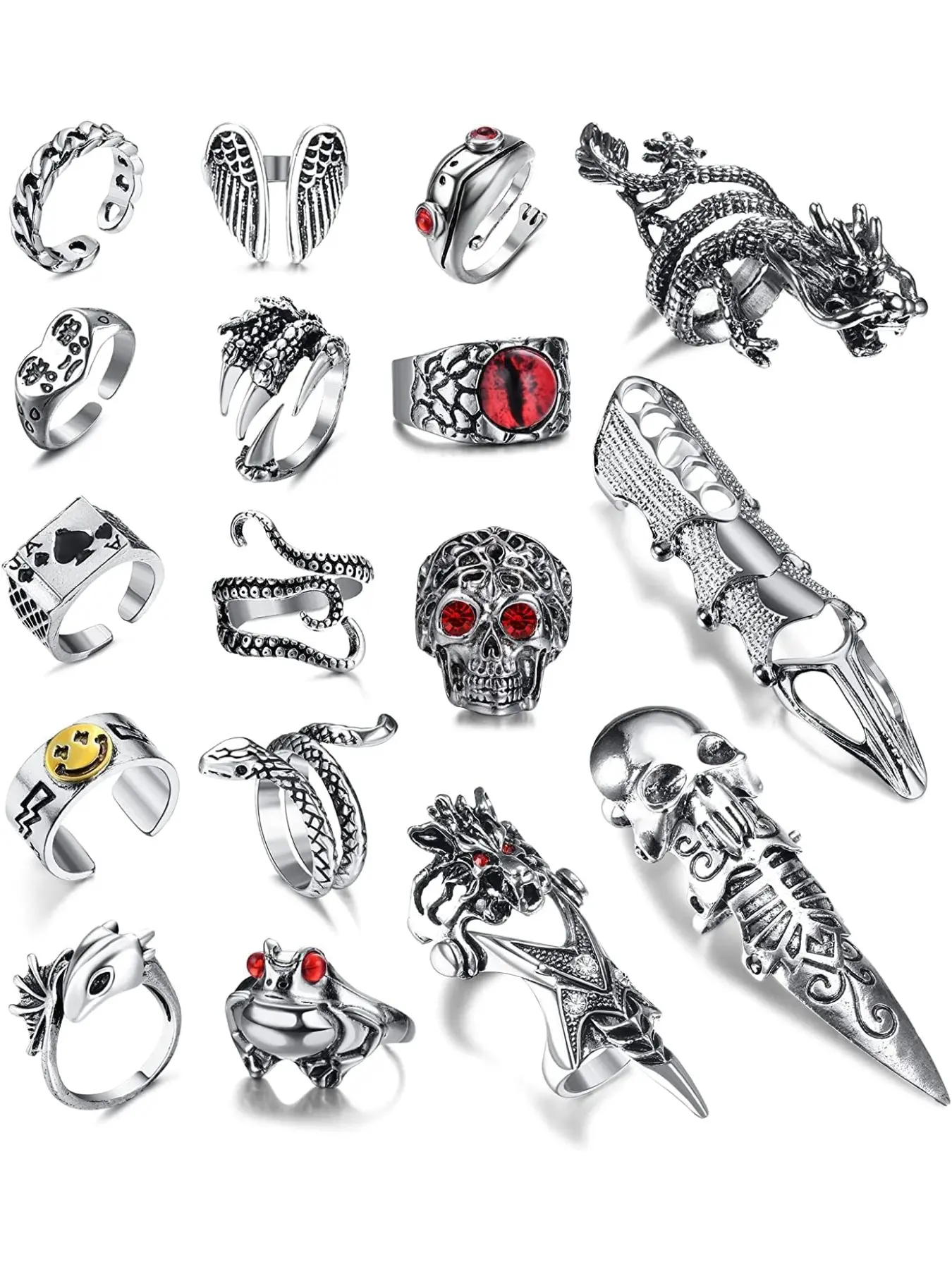 16-17Pcs Vintage Punk Rings for Men Women Punk Style Ring Snake Ring Thumb Ring Open Rings Set Knuckle Stacking Ring Boho Finger Rings Stackable Rings Statement Rings Dark Aesthetic Rings Bohemian Stackable Rings Metal Rings