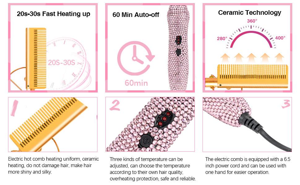 【Spring Glow-Up】Diamond Electric Hot Comb Hair Straightener Hair Curler Curling Comb for Natural Hair Wigs Anti-Scald Case Adjustable Heat Multifunctional Styler 【Spring Glow-Up】Diamond Electric Hot Comb Hair Straightener Hair Curler Curling Comb for Natural Hair Wigs Anti-Scald Case Adjustable Heat Multifunctional Styler