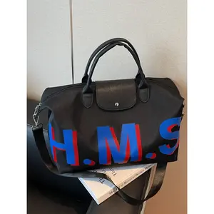 Large capacity travel tote bag, solid color handbag, zipper closure letter, fashionable and versatile, casual and simple, suitable for college students, business trips, travel, fitness, men's and women's travel bags, Durable Fabric