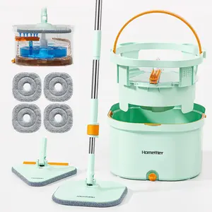 Mop and Bucket Set | Spin Mop with Dual-Tank Clean/Dirty Water Separation | 4 Microfiber Pads for Deep-Cleaning Floors | Versatile Mops Triangular Head for Walls