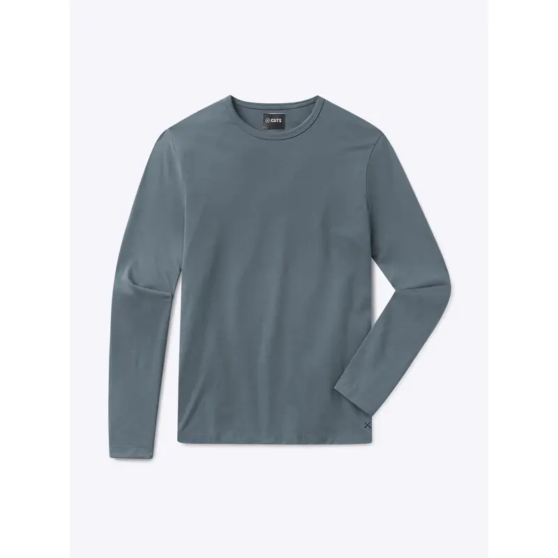 Cuts Men's AO Forever Classic Fit Long Sleeve Crew Neck Tee - Anti-Odor Polyester-Cotton-Spandex Fabric, Wrinkle-Resistant, Anti-Pilling, Draping, No Iron Needed, Sturdy Hem, Casual Chic Basic - Ideal for Jacket or Jeans Pairing