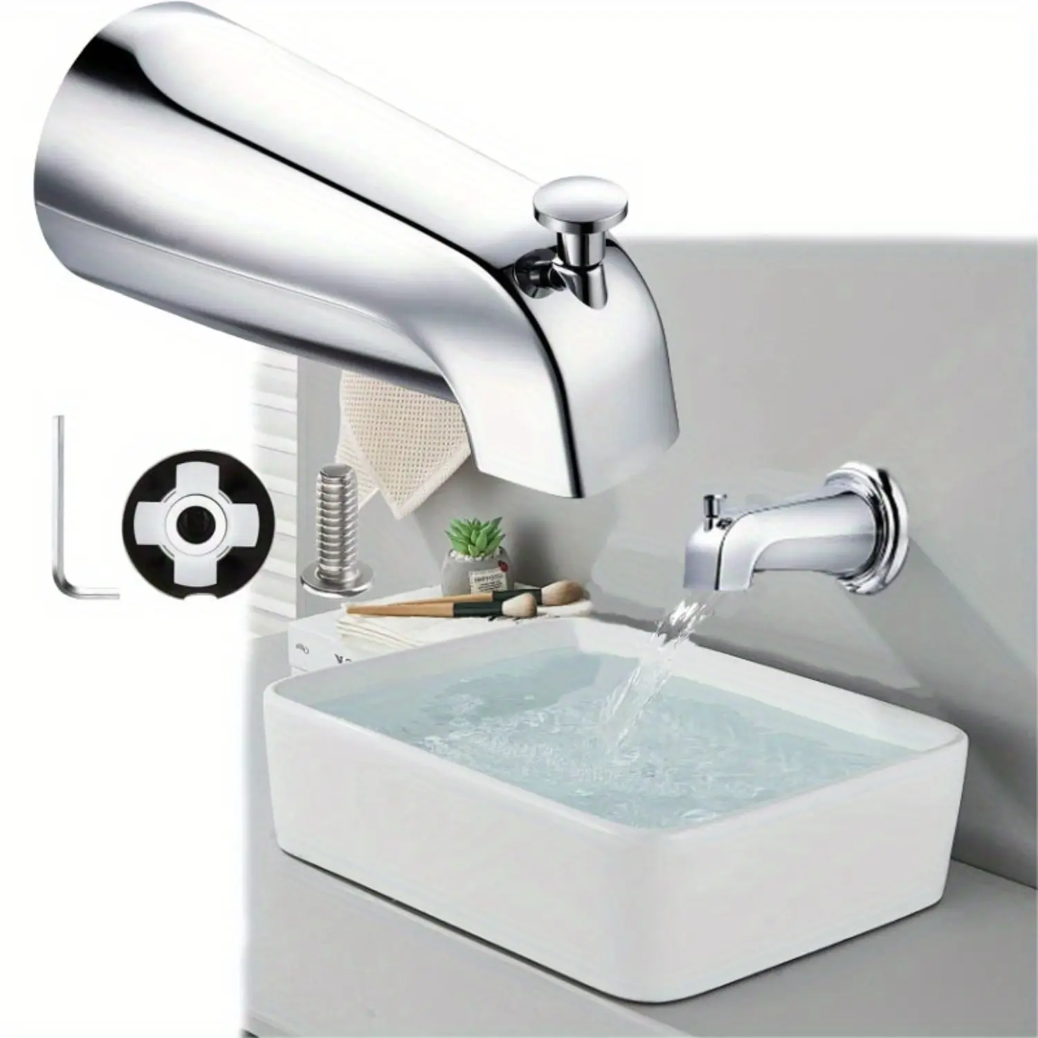 Chrome Tub Taps Slip-On Diverter Tub Spout, Kohler GP85556 Compatible Bathroom Shower Bathtub Faucet Replacement, Fits 1/2'' Copper Water Tube, Includes 5/32'' Hex Wrench