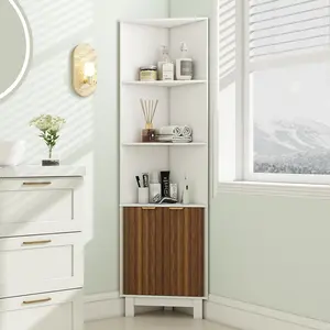 68" Tall Fluted Corner Cabinet - 5-Tier Corner Hutch with Doors and Adjustable Shelves, Bathroom Cabinet with Storage for Living Room, Kitchen, Bathroom