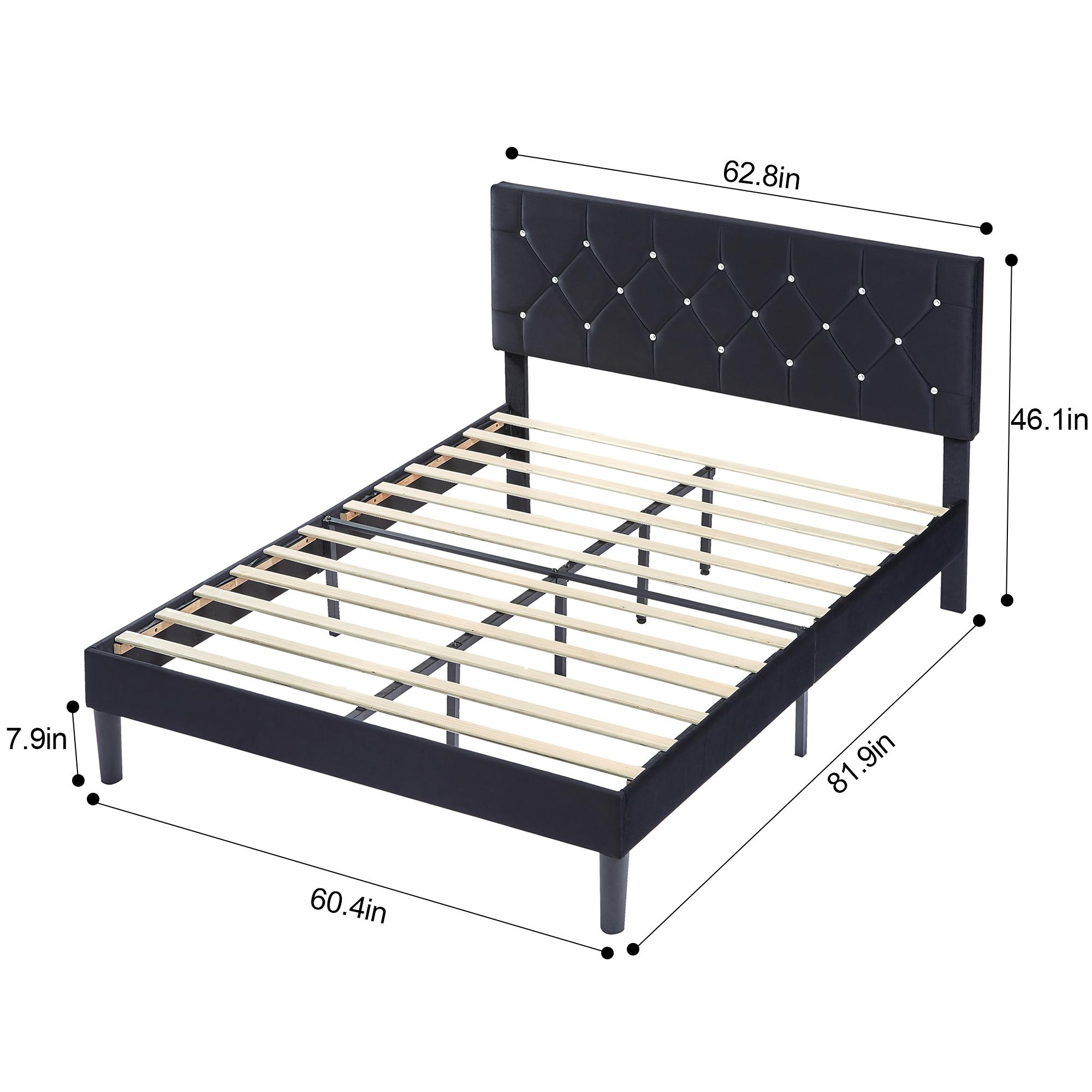 VECELO Twin Full Queen Size Upholstered Bed Frame with Button Tufted Adjustable Diamond Headboard, Wood Slat Support, Modern Design, Easy to Assemble VECELO Twin Full Queen Size Upholstered Bed Frame with Button Tufted Adjustable Diamond Headboard, Wood Slat Support, Modern Design, Easy to Assemble