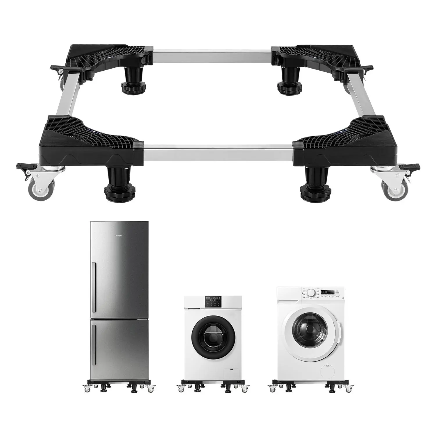 【SummerFinds】VEVOR Fridge Stand Mobile Base,  , 1100 lbs Load Capacity, Washing Machine Stand with 8 Locking Twin Wheels and 4 Brakes, 27.5 -35.4 Inches Adjustable Furniture Dolly for Washer, Refrigerator and Dryer