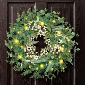 20Inch Spring Wreath for Front Door - Porch & Window Spring Decor with White Berries & Lush Green Foliage, Indoor Outdoor Ornament for Spring Season Home Fresh Atmosphere Decorations