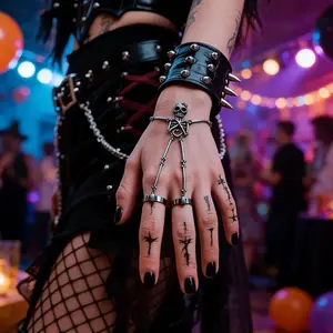 2pcs Vintage Punk Skeleton Hand Chain Ring - Adjustable Skull Skeleton Bracelet, Fashion Jewelry for Women, Year-Round Wear for Daily Outfits,  Costume Parties & Gothic Events, Unique Gift