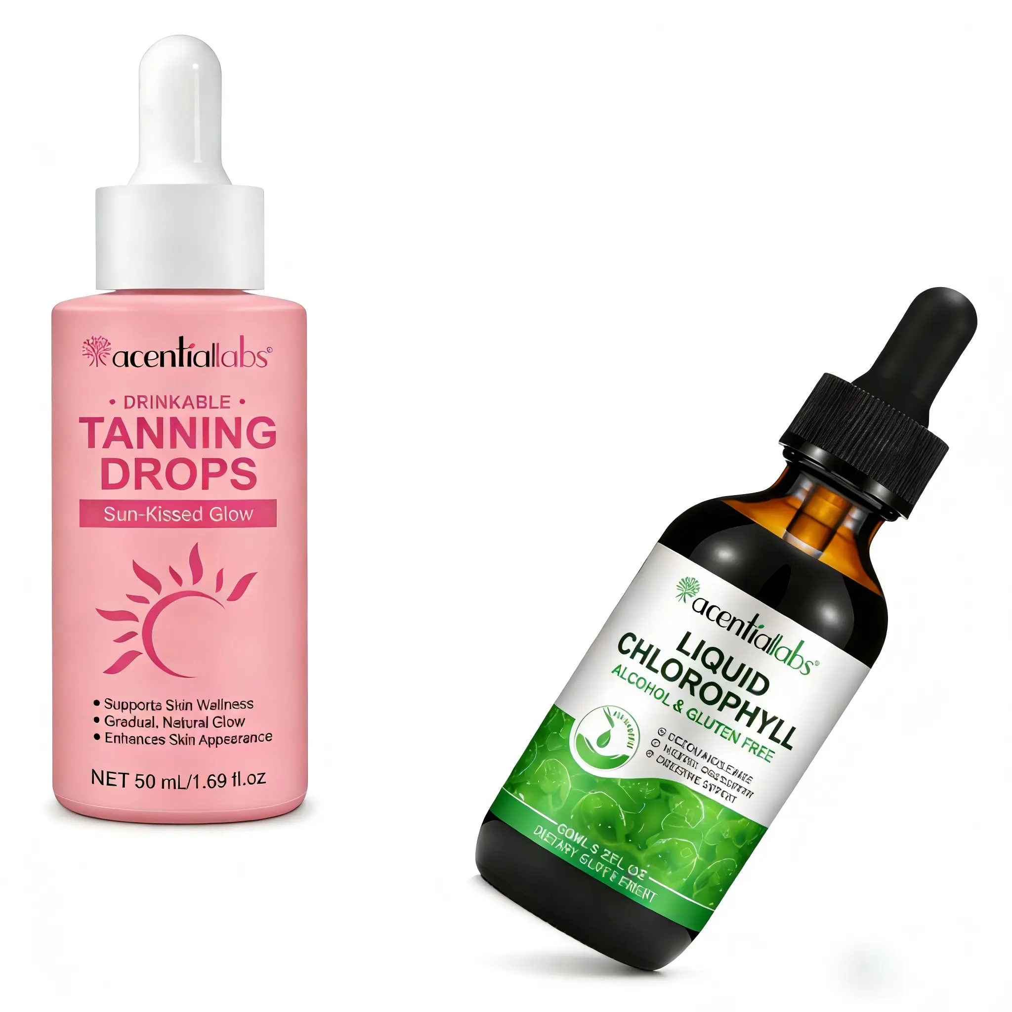 Acentiallabs Glow & Tan Duo - Natural Tanning Supplement with Detoxifying Chlorophyll - Antioxidant Rich for a Healthy, Bronzy Body Glow, Antioxidant Rich Supplement, Skin Care, Self Care Products campingessentials, Antioxidant Dietary Supplement, Glow Up
