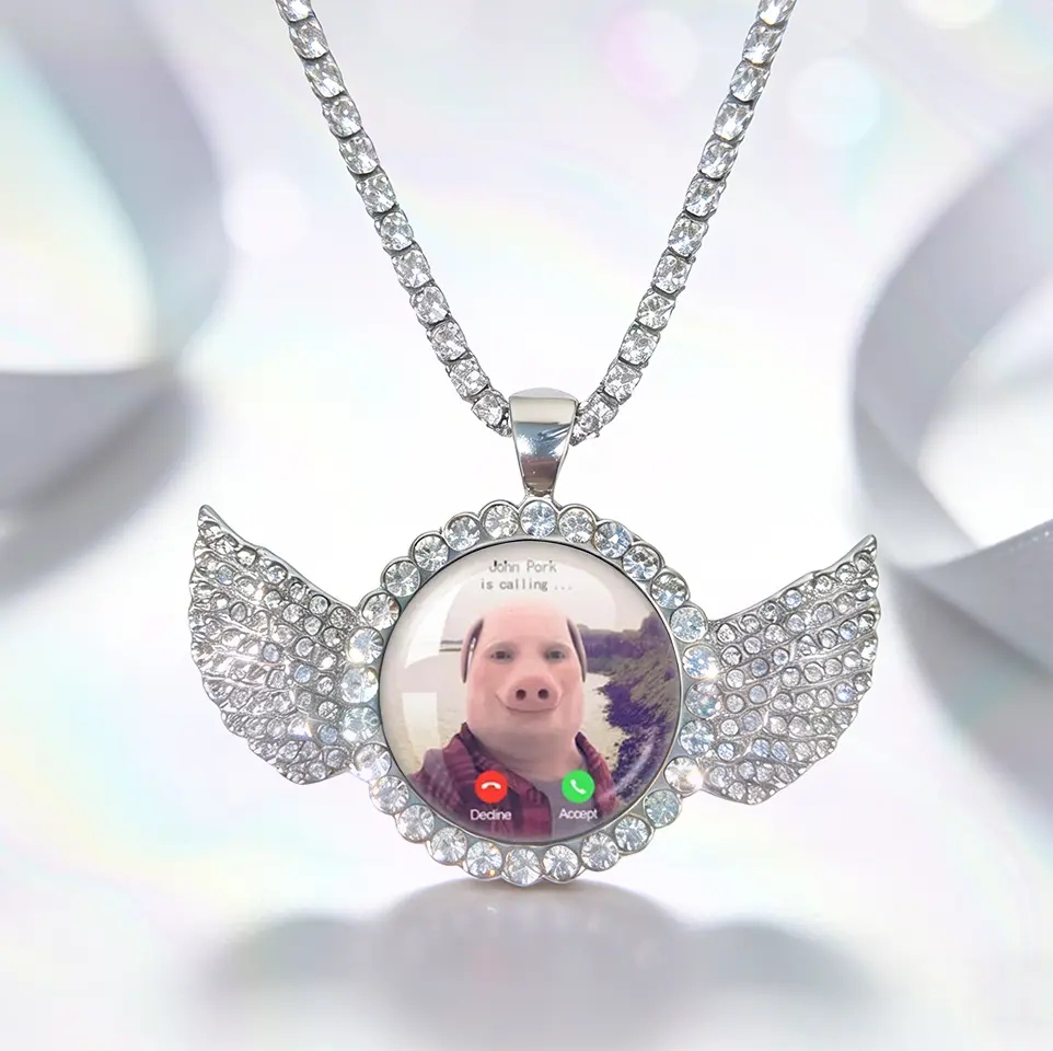 14K White Gold Plated Simulated Diamond Tennis Necklace,Viral John Pork is Calling Necklace, John pork necklace, Bling-Bling Iced Out Drippy Chain