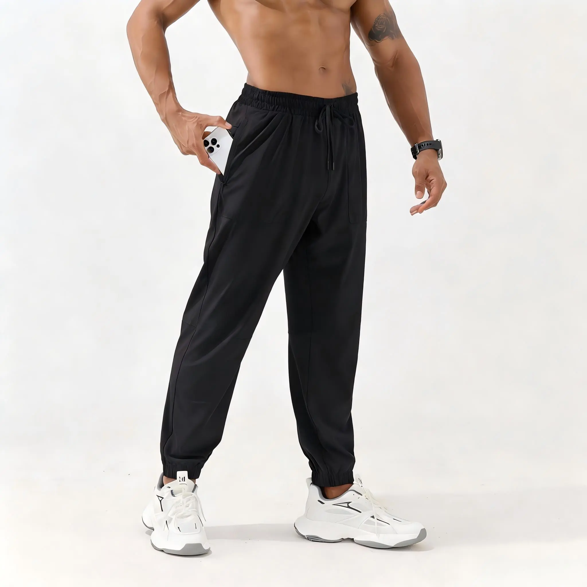 Men's Water-Resistant Jogger Lightweight Stretch Athletic Pants Quick-Dry Tapered Joggers with Zipper Pockets for Gym Training Running Soccer Hiking Sporty Breathable Outfits Cut Sweatpants