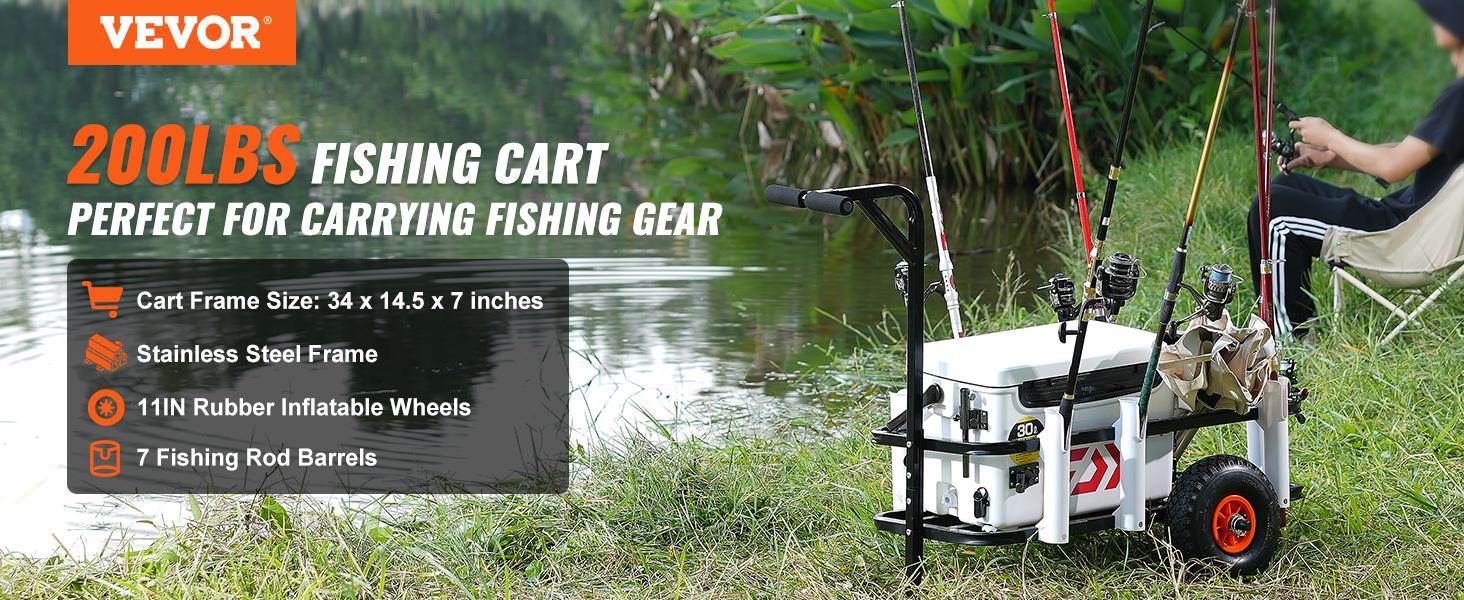 VEVOR Beach Fishing Cart, 200 lbs Load Capacity, Fish and Marine Cart with Two 11" Big Wheels Rubber Balloon Tires for Sand, Heavy-Duty Steel Pier Wagon Trolley with 7 Rod Holders for Fishing, Picnic folding wagoncart VEVOR Beach Fishing Cart, 200 lbs Load Capacity, Fish and Marine Cart with Two 11" Big Wheels Rubber Balloon Tires for Sand, Heavy-Duty Steel Pier Wagon Trolley with 7 Rod Holders for Fishing, Picnic folding wagoncart
