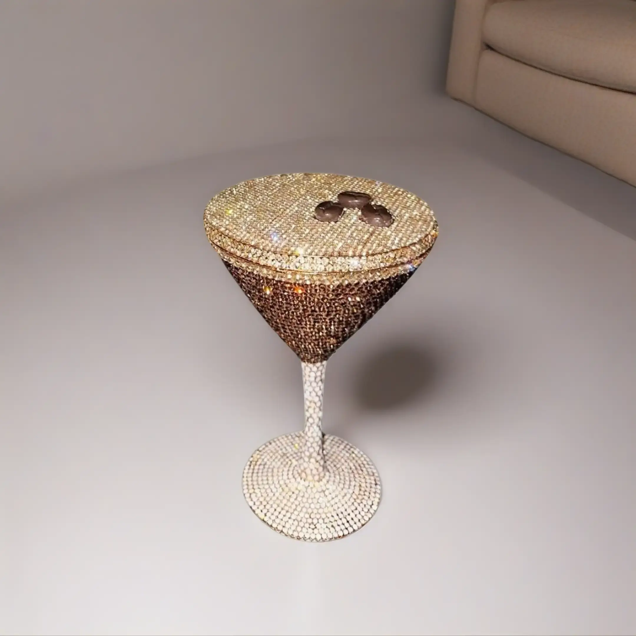 Women's Goblet Form Rhinestone Clutch - Shiny, Coffee Bean Accents, Sparkle Effect, Chic Glam Statement Piece, Holiday & Birthday Fashion Accessory