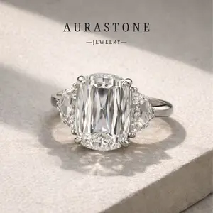 【#51 CS】S925 sterling silver lab created gemstone 10 CT prism cut cushion cut Lady engagement/proposal/vacation ring