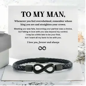 Stainless steel woven bracelet men's artificial leather bracelet, Christmas, birthday, anniversary, with card, men's jewelry men's gift