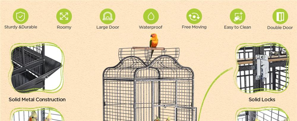 【Extra Large & 4 Castors】 Yaheetech 63''H Bird Cage, Open Play Top Bird Cage for African Grey Parrots/Amazon Parrot/Caiques/Macaw, Large Rolling Metal Bird Cage