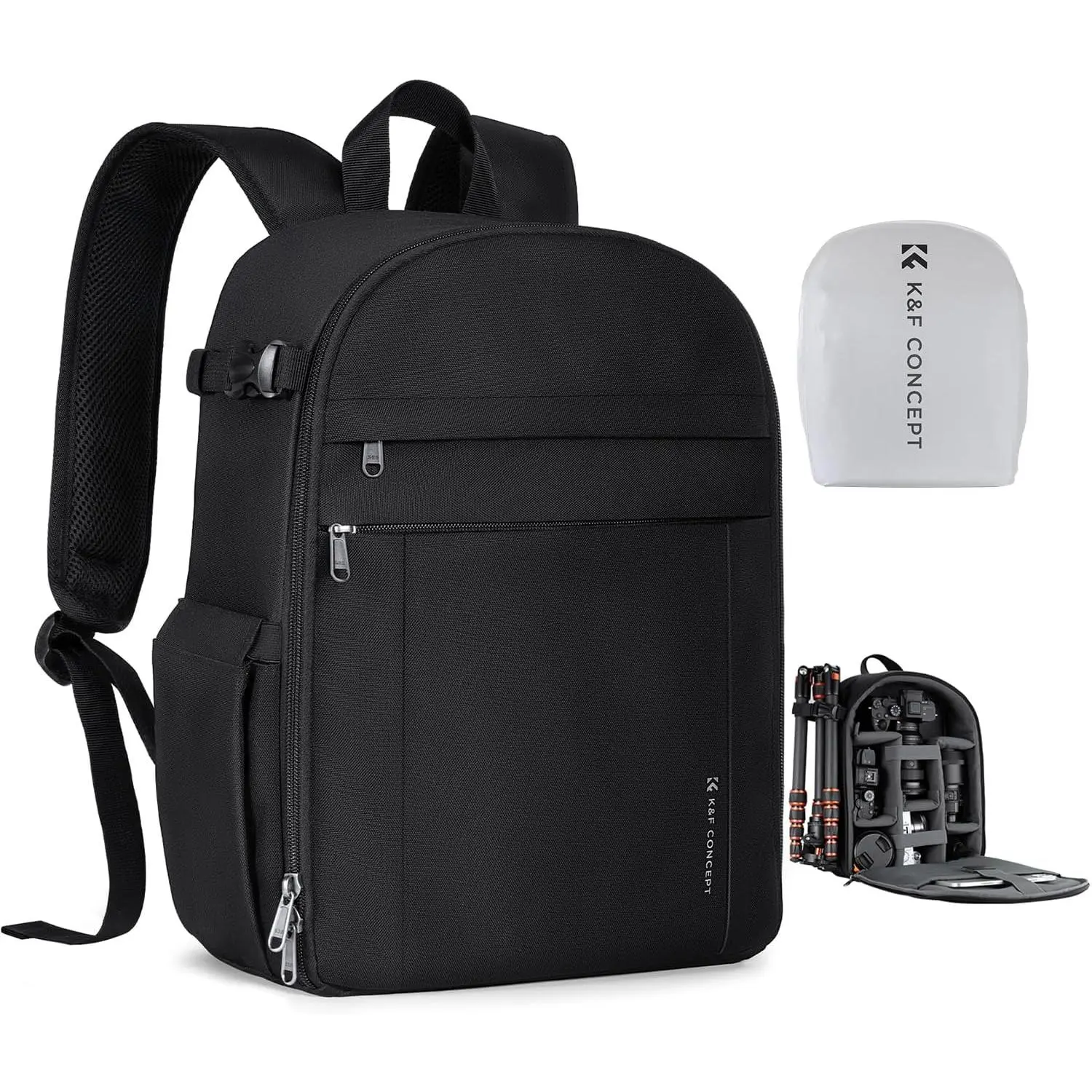K&F CONCEPT Lightweight Durable Professional Camera Backpack Bag - Detachable Tripod Strap, Rain Cover, Compatible with Canon/Nikon/Sony Cameras, Lenses, Flash, Umbrella, Stabilizer, SD Cards & Photography Gear