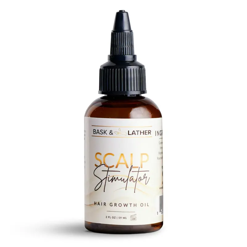 BASK AND LATHER Scalp Stimulator Hair Growth Oil - Lightweight Rosemary & Mint Blend for Thicker, Fuller Hair, Alopecia Support & Hair Regrowth