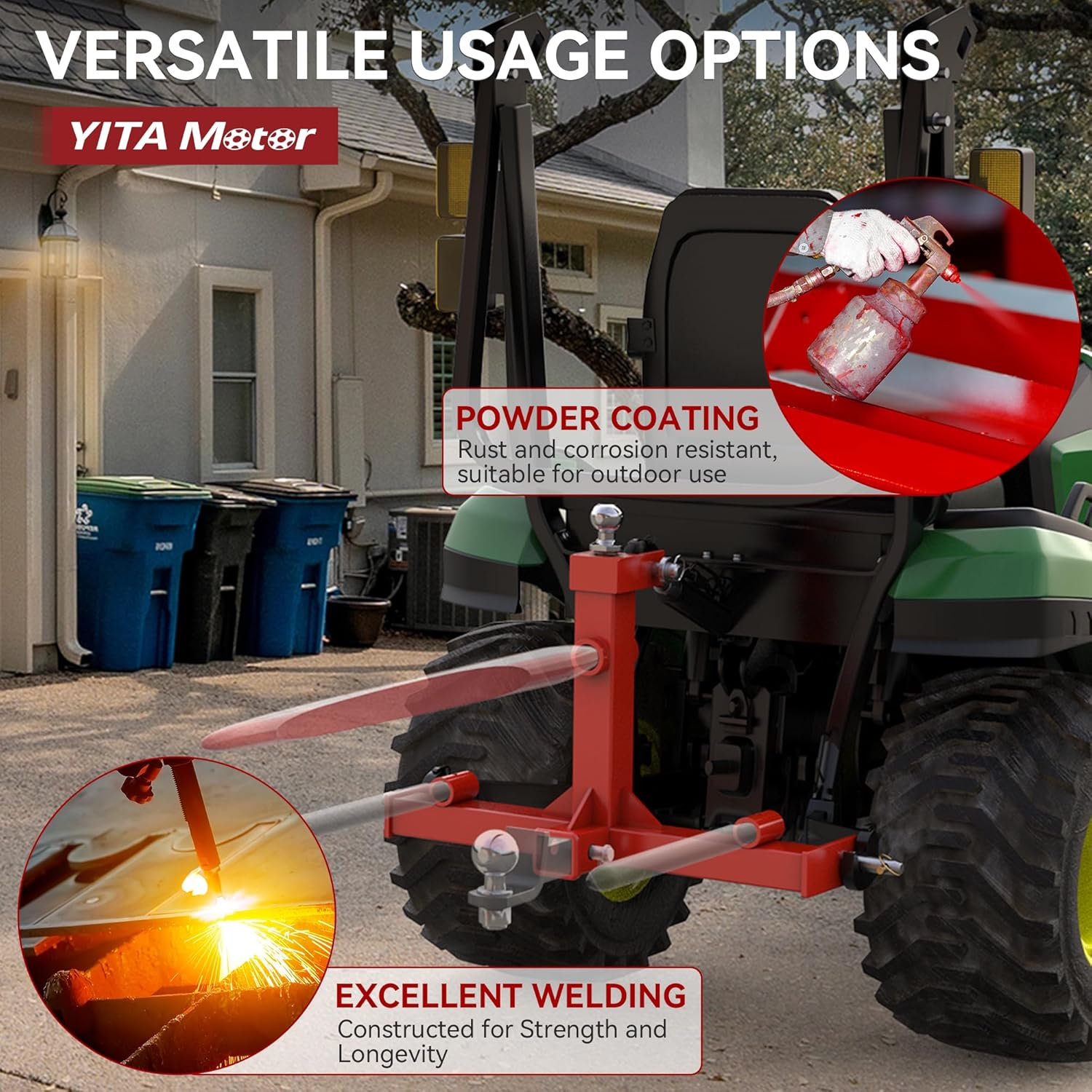 YITAMOTOR 3 Point Trailer Hitch with 2" Receiver for Category 1 Tractors, 3000 lbs Capacity Tow Hitch with Trailer Gooseneck Ball Drawbar