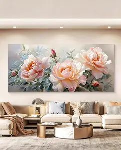 A large-sized framed picture featuring blooming flowers and auspicious patterns, suitable for the living room. Restaurant. Office room, creating a relaxing and soothing atmosphere
